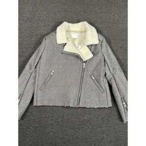 New JOA Los Angeles Jacket Women's Large Gray Moto‎ Wool Sherpa Lined Zippers